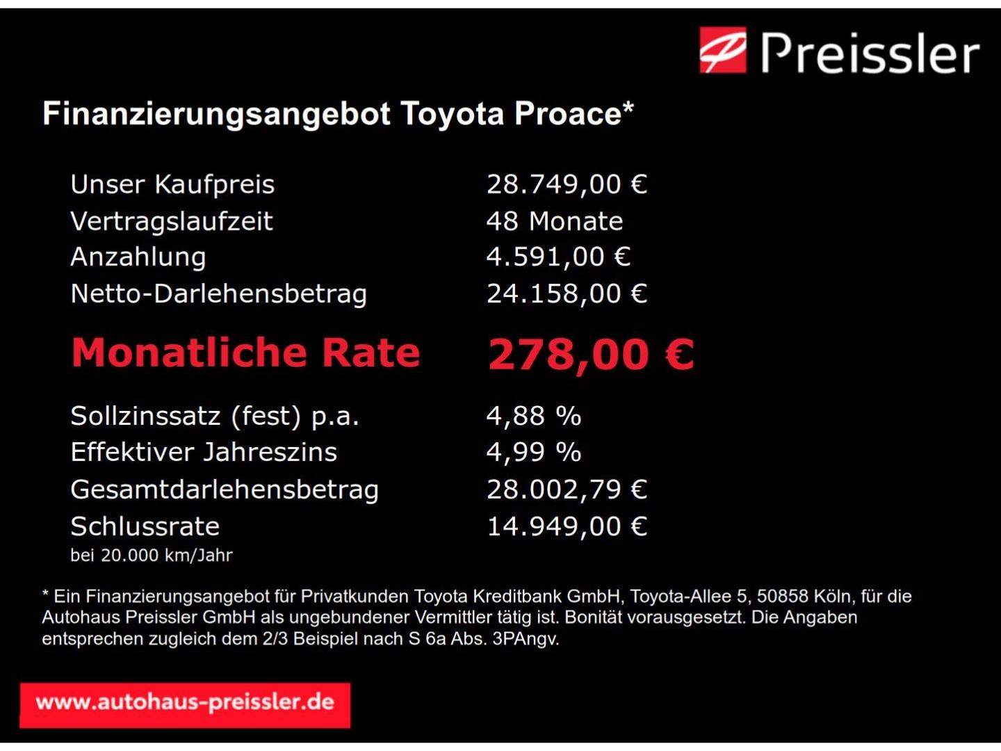 Toyota Proace L1 Kasten Meister + Navi ACC Apple CarPla
