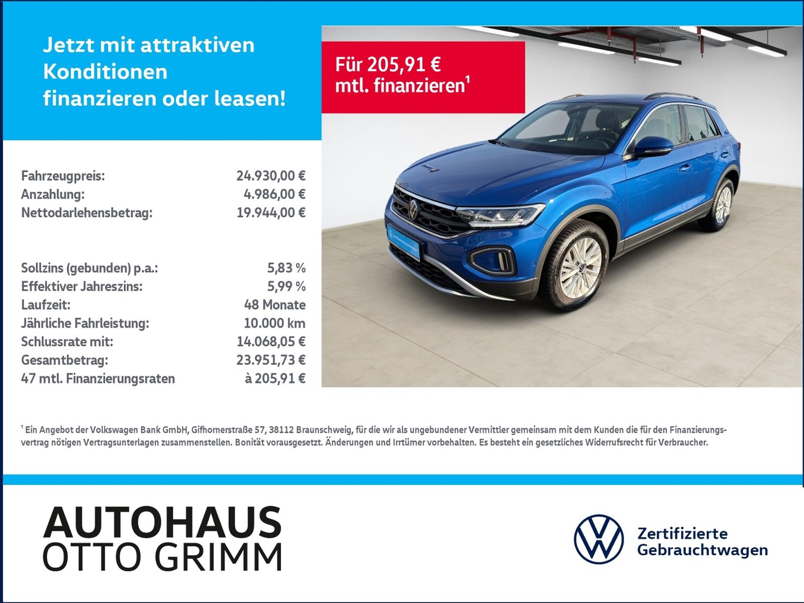 Volkswagen T-Roc 1.0 TSI Life LED Navi Parklenkass.