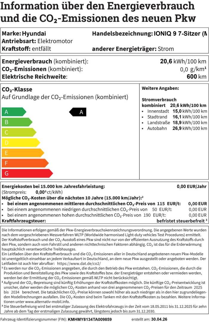 Fahrzeugabbildung Hyundai IONIQ 9 7-Sitzer UNIQ/Massage Funkt./360°Grad Ka