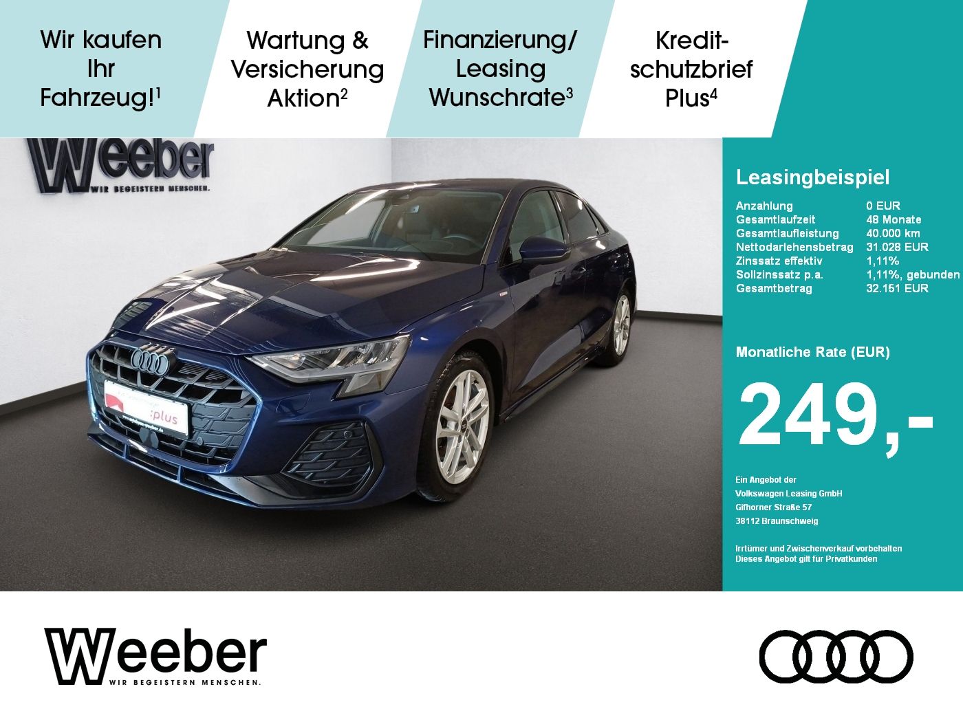 Audi A3 Lim S line AHK*NAVI*LED*17LM*GRA*5J GAR AHK