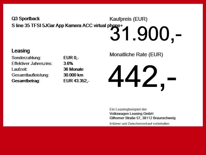 Audi Q3 Sportback S line 35 TFSI 5JGar App Kamera ACC 2023