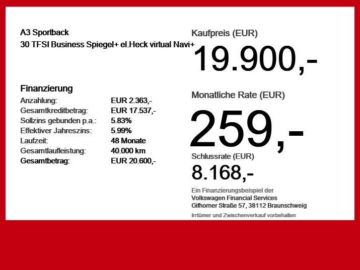 Audi A3 Sportback 30 TFSI Business Spiegel+ el.Heck v, миниатюра 18