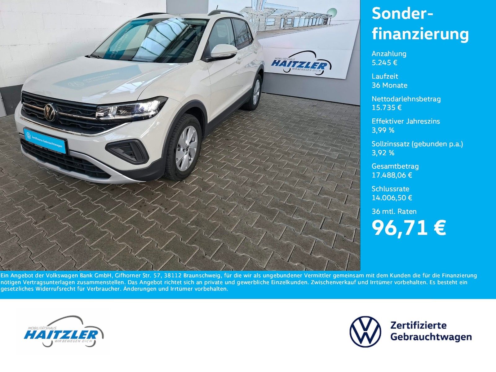 Fahrzeugabbildung Volkswagen T-Cross Life 1,0 TSI + Sitzheizung + ACC + LED