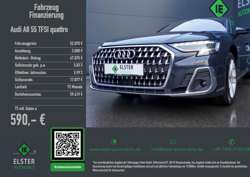 Audi A8 55 TFSI qu,Standh,Pano,Bang&Ol,ASG 6/2027,M+S
