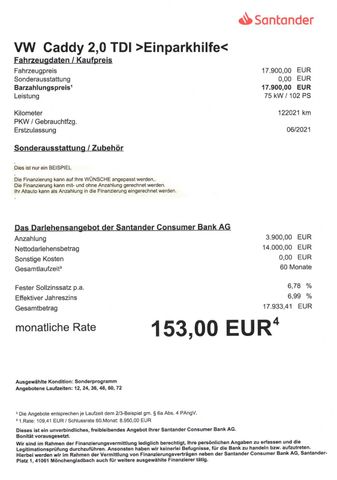 Fahrzeugabbildung Volkswagen Caddy 2,0 TDI >Einparkhilfe<