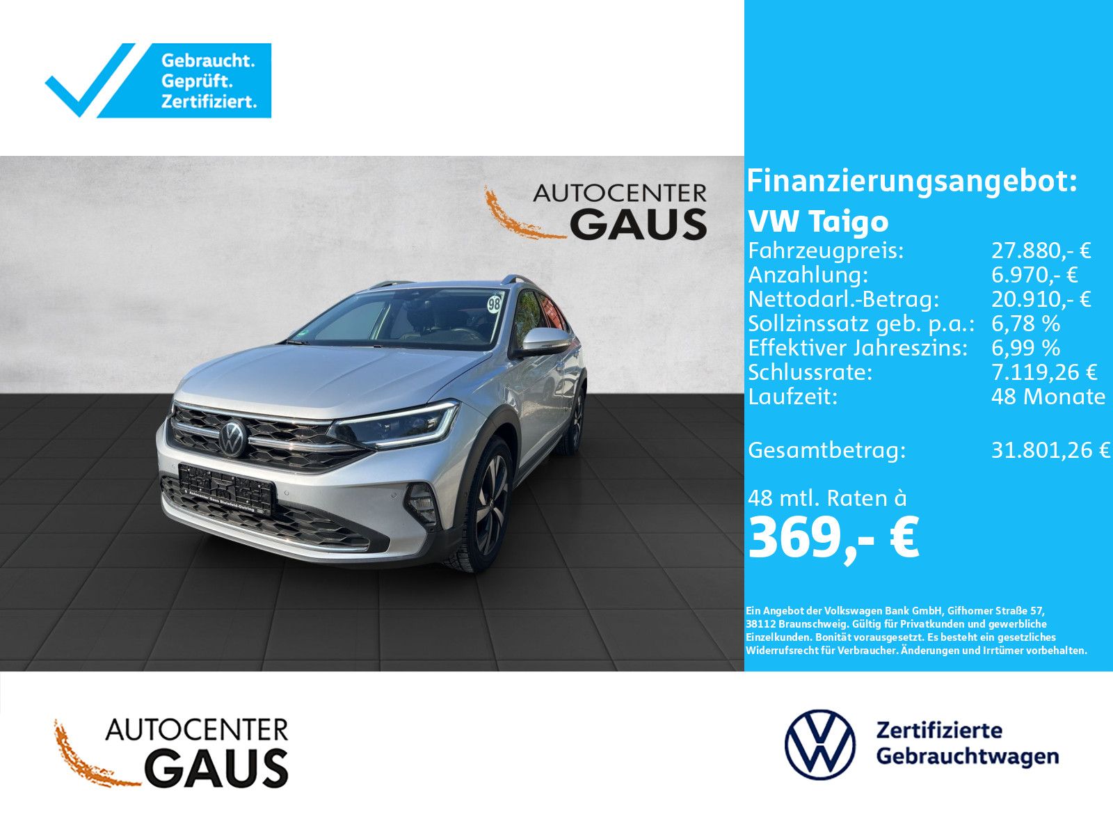 Taigo Style 1.0 TSI DSG Navi*Matrix*CarPlay*LED