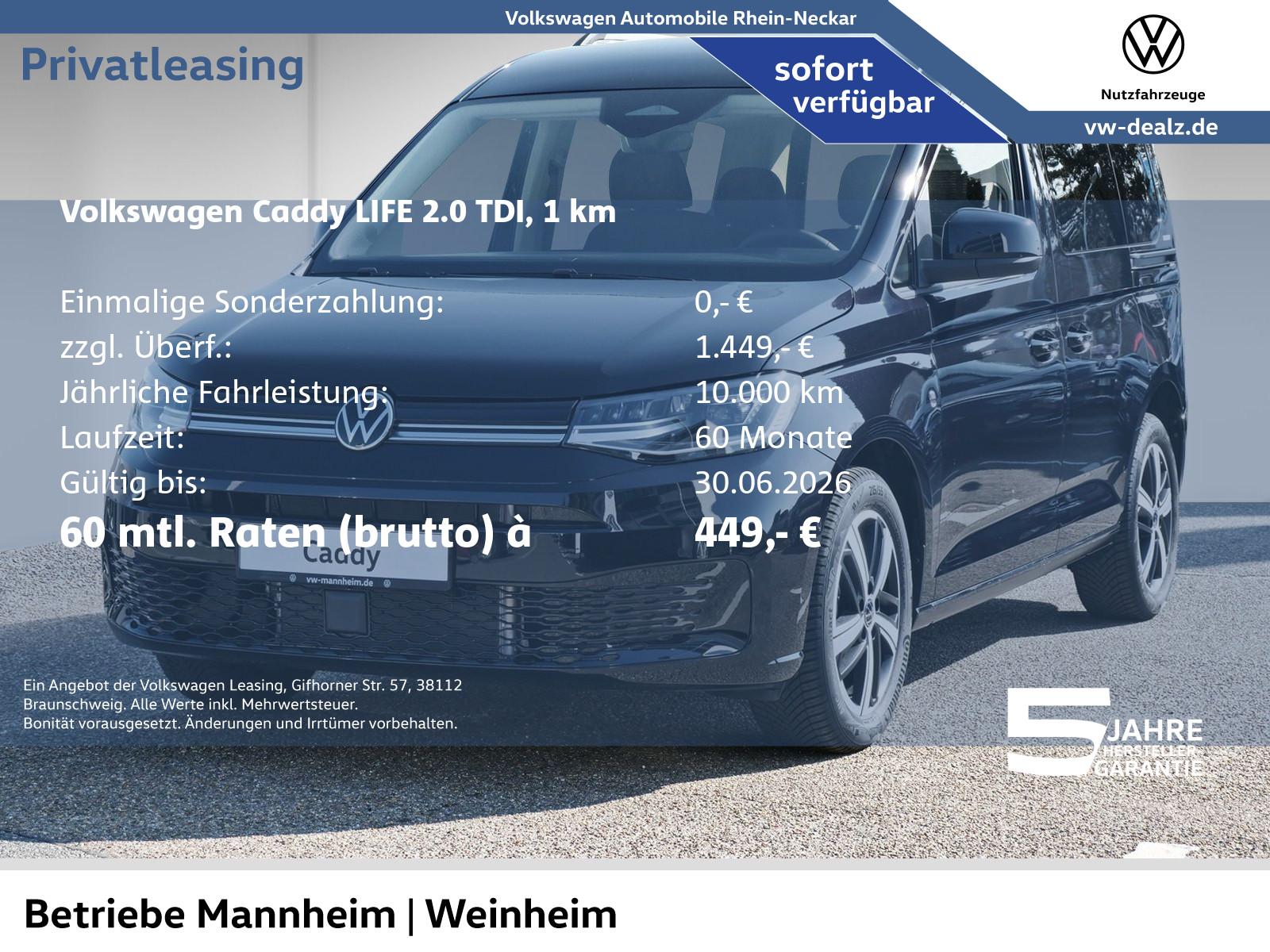 Volkswagen Caddy Life Energy 2.0 TDI Klima AHK Allwetter