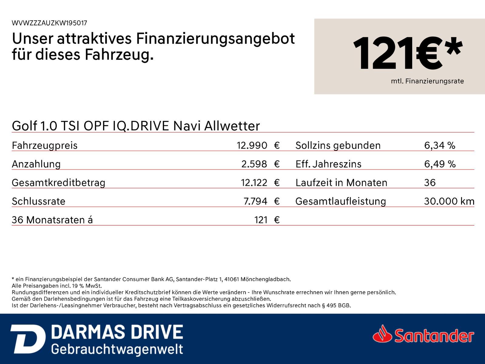 Volkswagen Golf 1.0 TSI OPF IQ.DRIVE Navi Allwetter 