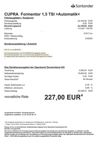 Fahrzeugabbildung Cupra Formentor 1,5 TSI >AUT/LED/NAVI/Kamera/PDC/FullL