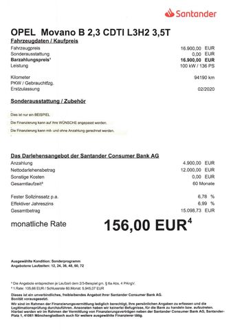 Fahrzeugabbildung Opel Movano B Kasten L3H2 3,5t >Klima, Einparkhilfe<