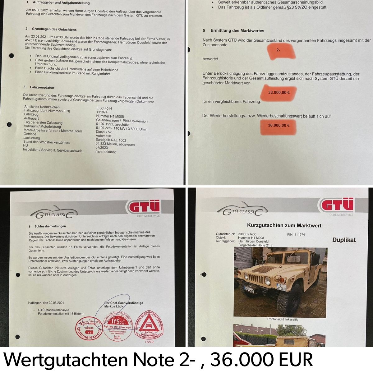 Fahrzeugabbildung Hummer Humvee H1 M998 mit TÜV/H , WGA über 36t €pro