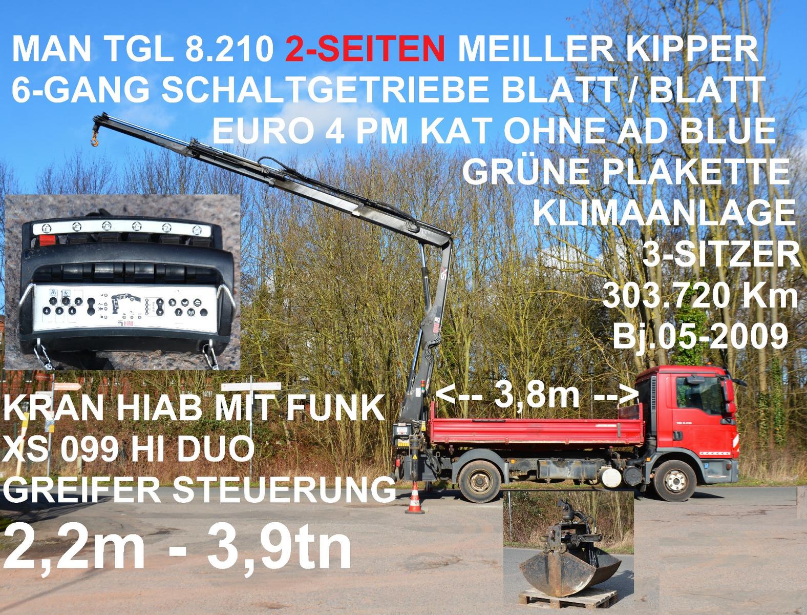 MAN TGL 8.210 2-SEITE KIPPER FUNK KRAN HIAB XS099HI