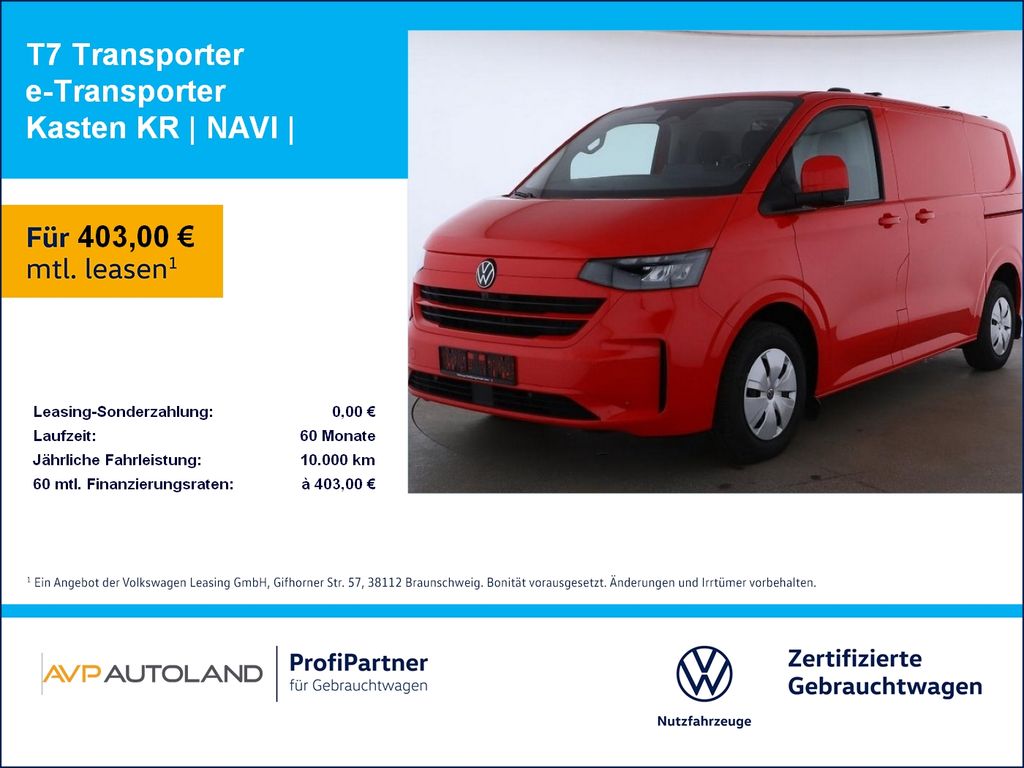 Volkswagen T7 Transporter e-Transporter Kasten KR | NAVI |