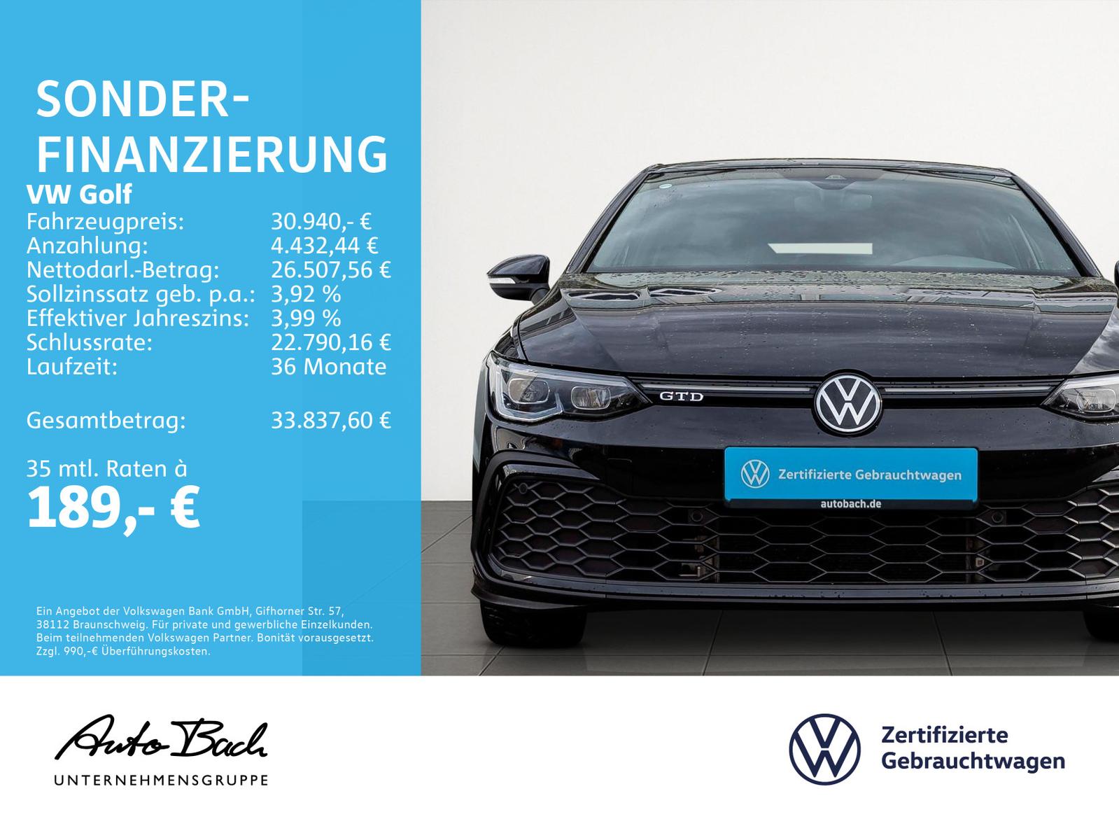 Volkswagen Golf VIII GTD 2.0 TDI DSG, Navi, LED-Plus, Rückf