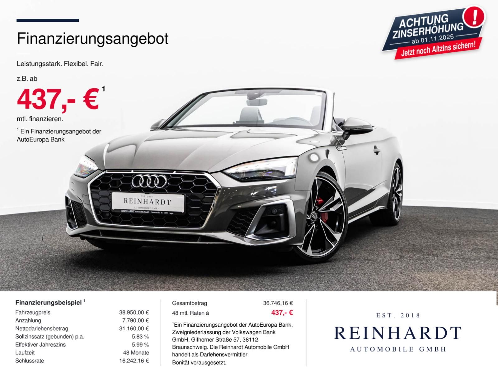 Audi A5 CABRIOLET 40TDi 2x S LINE 20Z LSR ACC S-SITZE foto 1