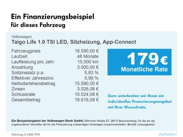 Volkswagen Taigo Life 1.0 TSI LED, Sitzheizung, App-Connect