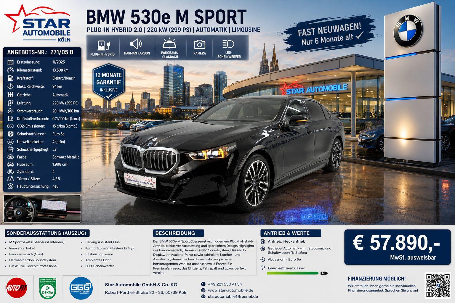BMW 530 e M Sport 2,0 Plugin Hybrid 220 KW Benzin 6e