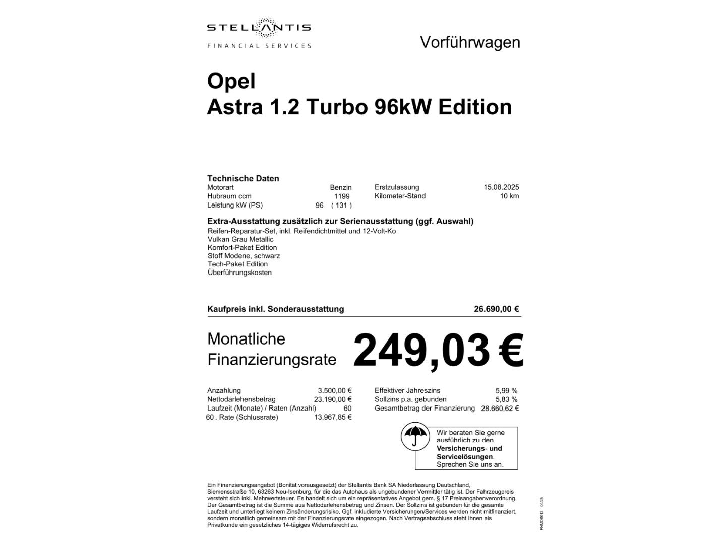 Opel Astra Edition 1.2 T NAVI  ab 249-€ Finanzrate