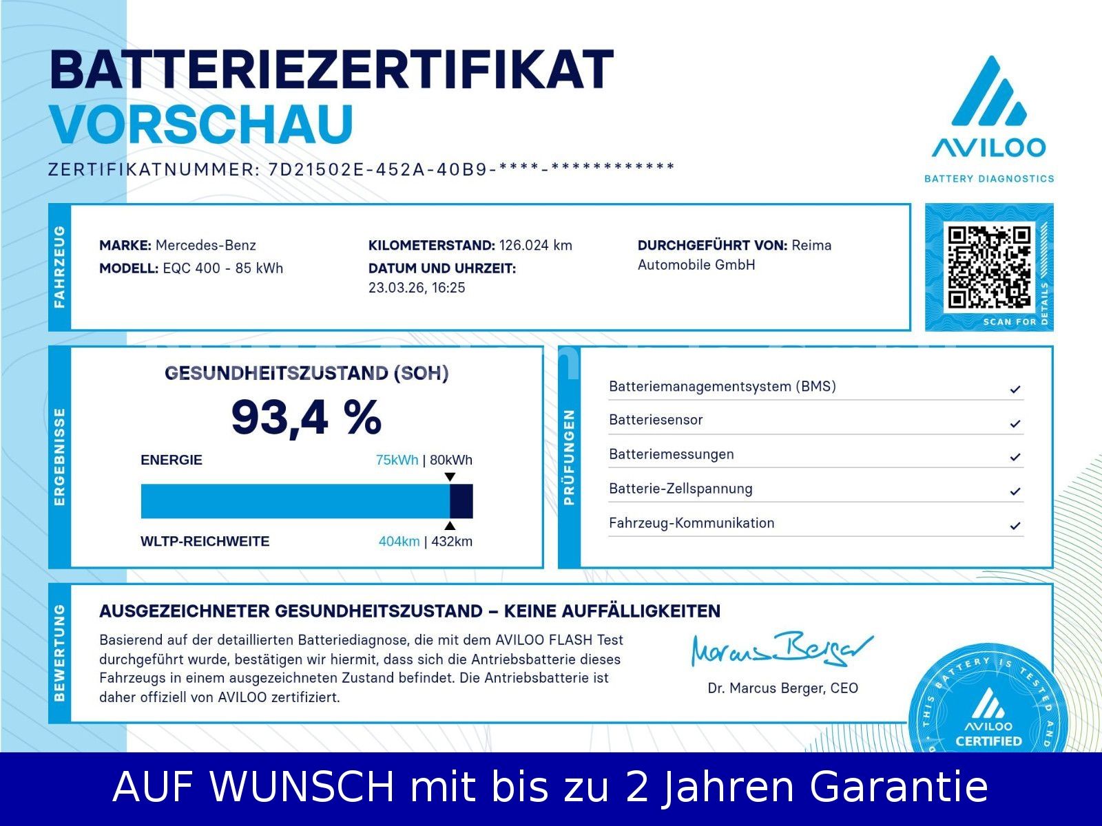 Fahrzeugabbildung Mercedes-Benz EQC 400 4Matic, ACC, LED, 4Matic, SOH 93,4