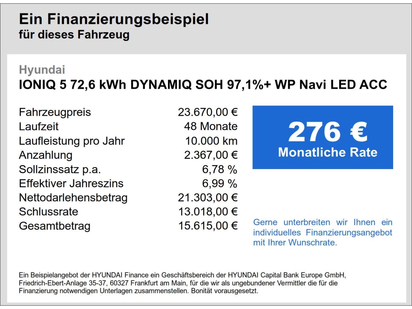 Fahrzeugabbildung Hyundai IONIQ 5 72,6 kWh DYNAMIQ SOH 97,1%+ WP Navi LED