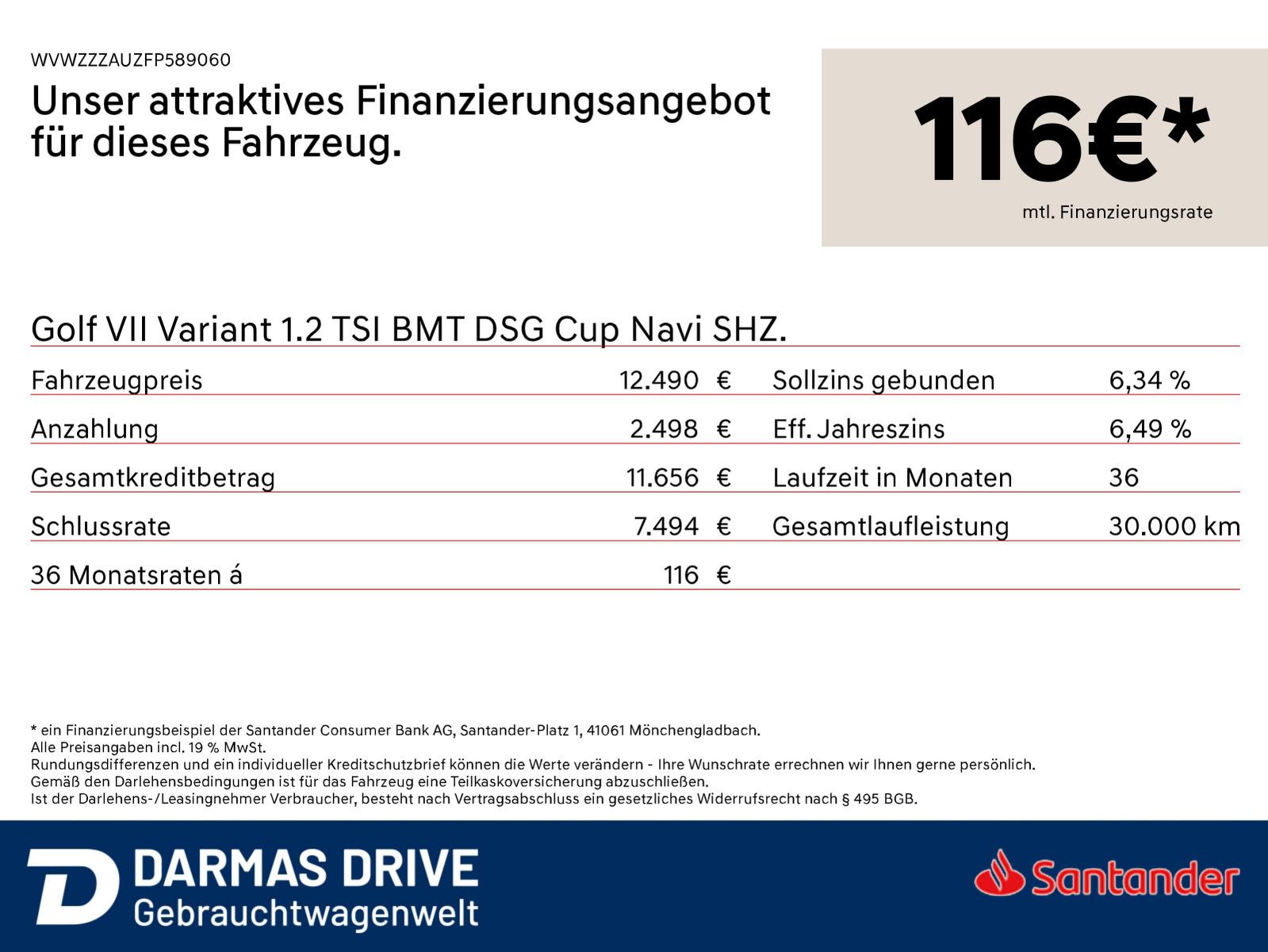 Volkswagen Golf VII Variant 1.2 TSI BMT DSG Cup Navi SHZ.