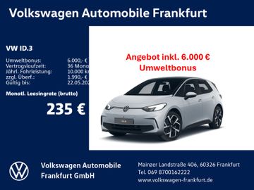 Volkswagen Leasingangebot: Volkswagen ID.3 Pure 125 kW (170 PS) 52 kWh 1-Gang- Automat