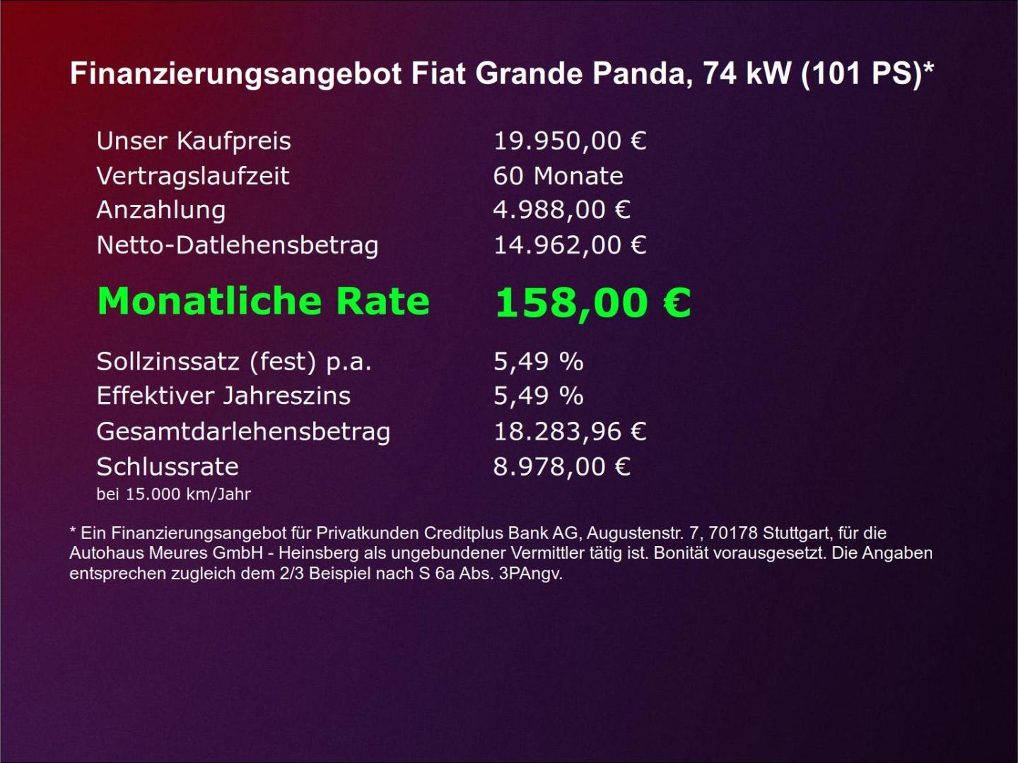 Fiat Grande Panda La Prima, Einparkhilfe &  Winterpak