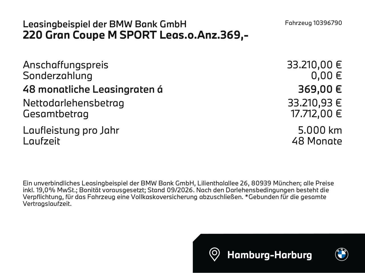 BMW 220 GC M SPORT LivePr,360°,HUD,Leas.o.Anz.369,-