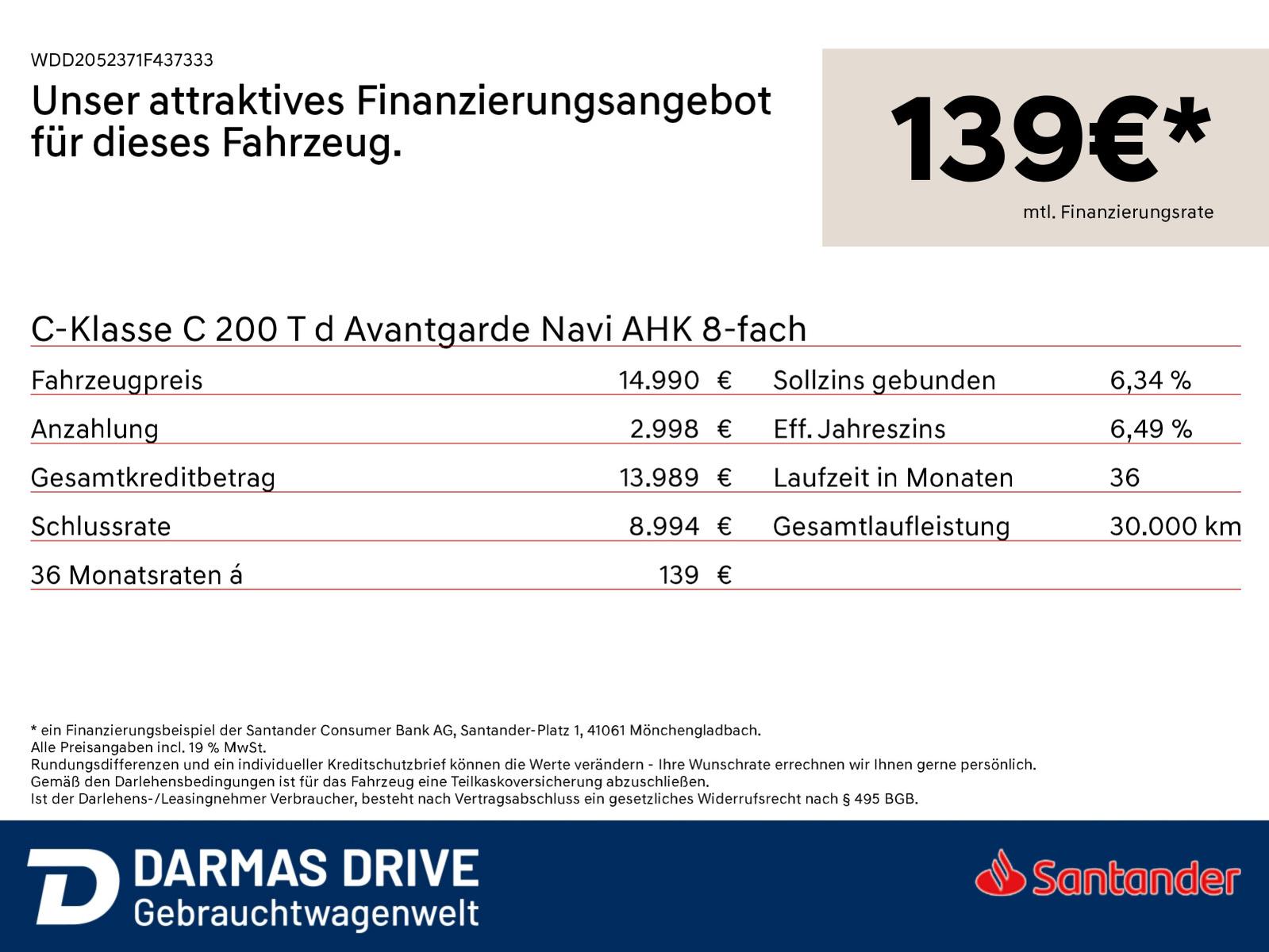Mercedes-Benz C-Klasse C 200 T d Avantgarde Navi AHK 8-fach