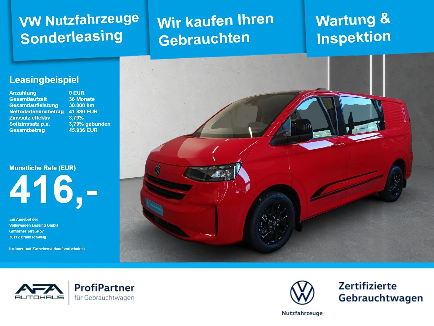 Volkswagen T7 Transporter e Kasten Plus Edition 6Sitze*Navi