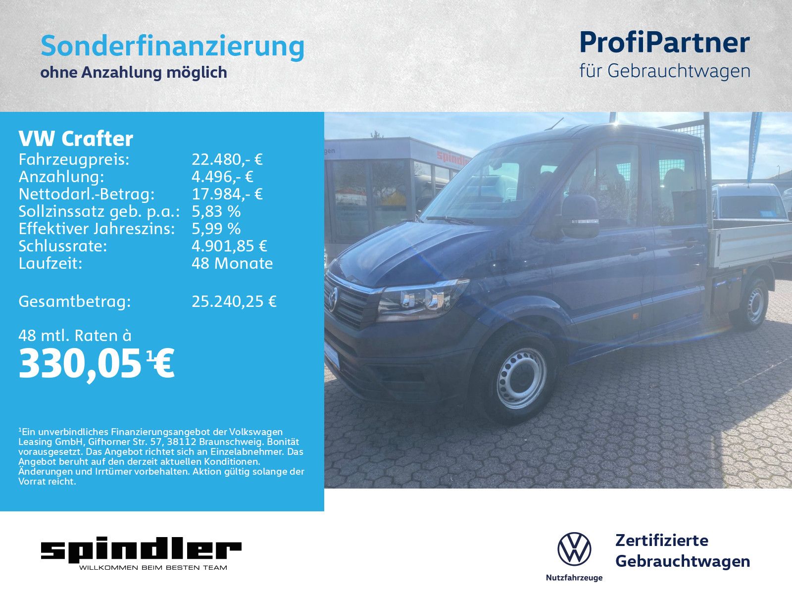 VW Crafter 35 Pritsche 2.0 TDI DOKA MR / AHK, Klima