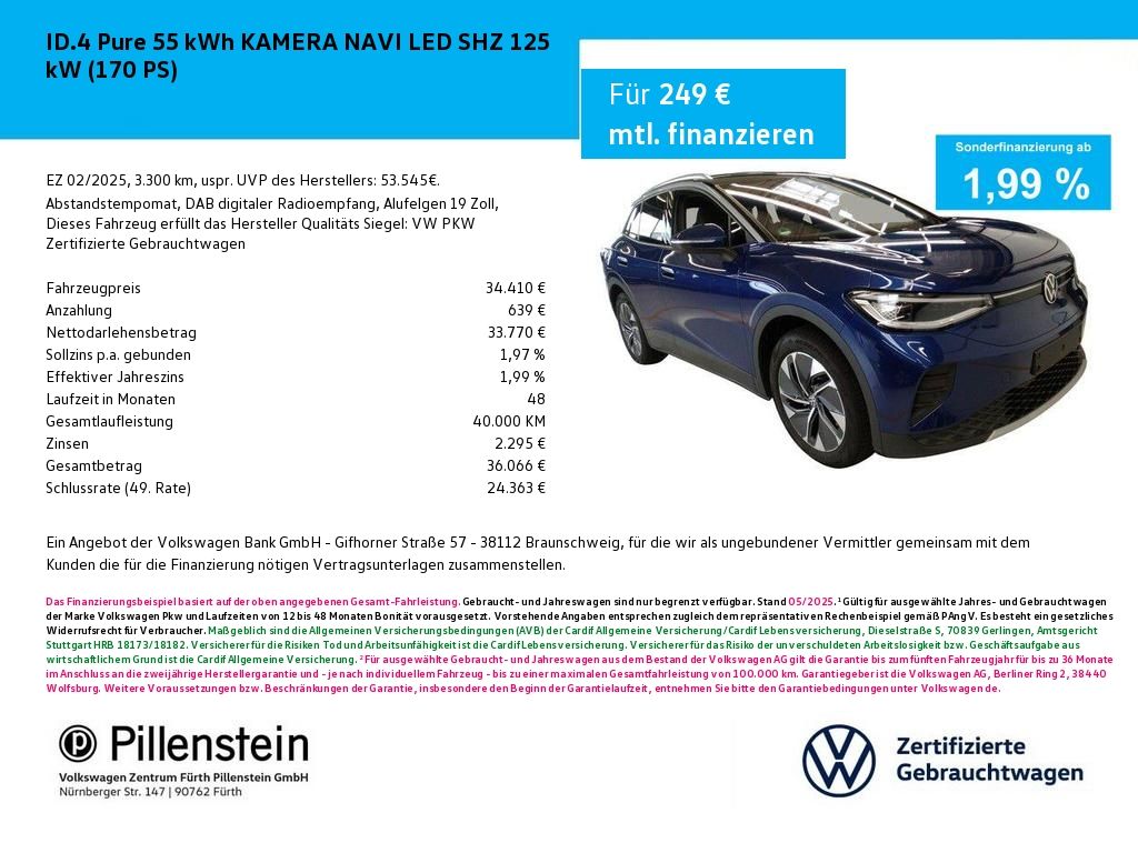 ID.4 Pure 55 kWh KAMERA NAVI LED SHZ