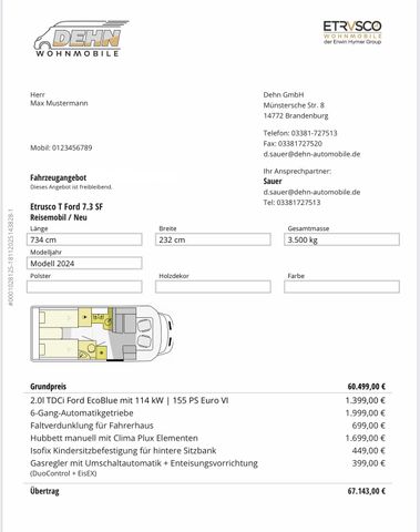 Etrusco T7.3 SF 11.547,00 € Sondernachlass!