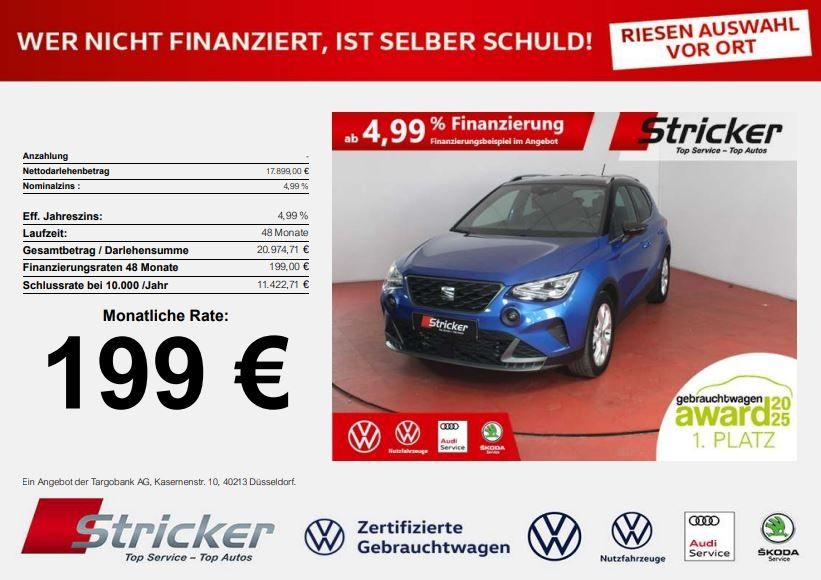 SEAT Arona FR 1.0TSI DSG 199,-ohne Anzahlung App-Conn