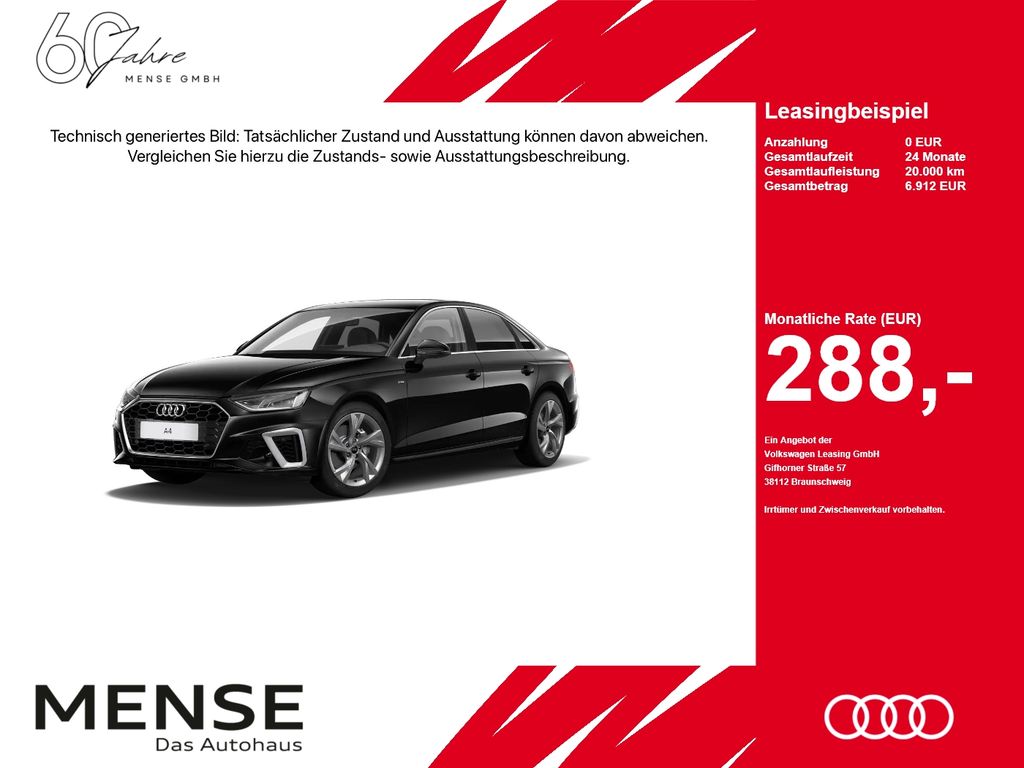 Abbildung Leasingangebot Audi A4 Limousine 40 TFSI S tronic S line Navi Kamera