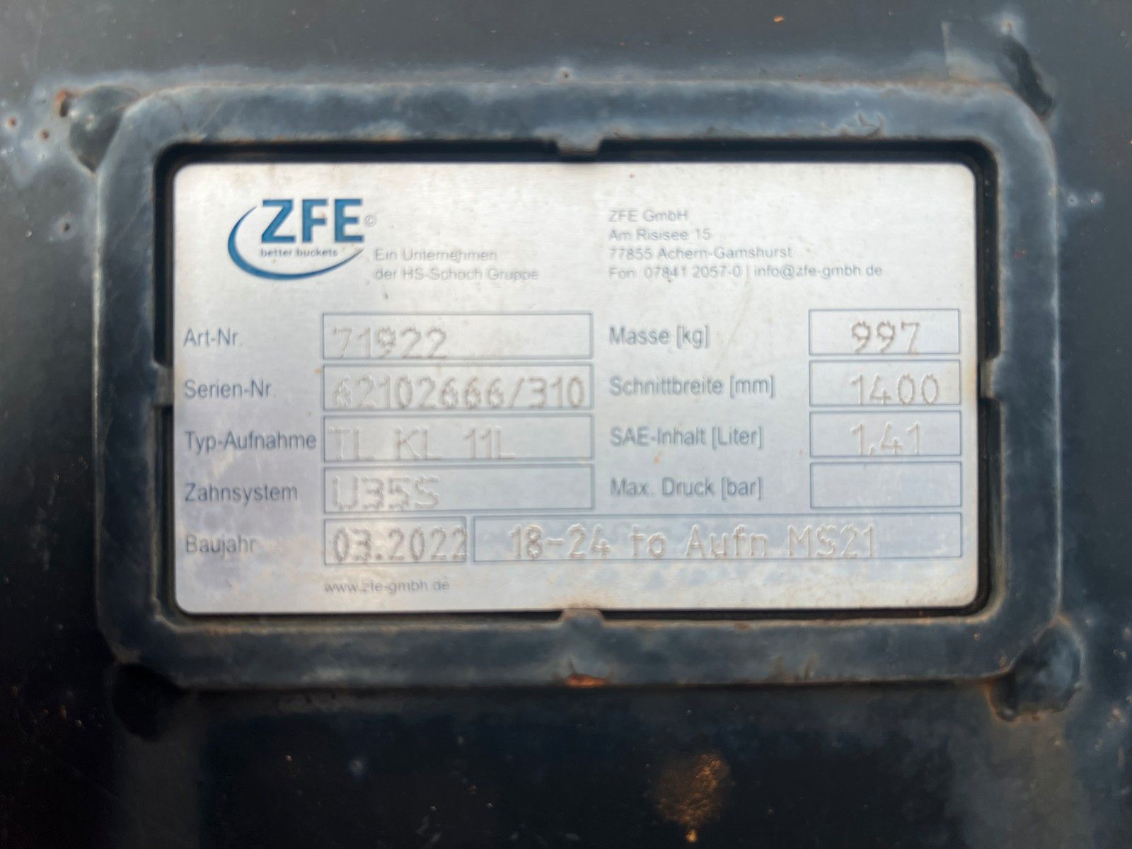 Fahrzeugabbildung Andere ZFE Tieflöffel / Löffel / MS21 / 1.400 mm / 2022