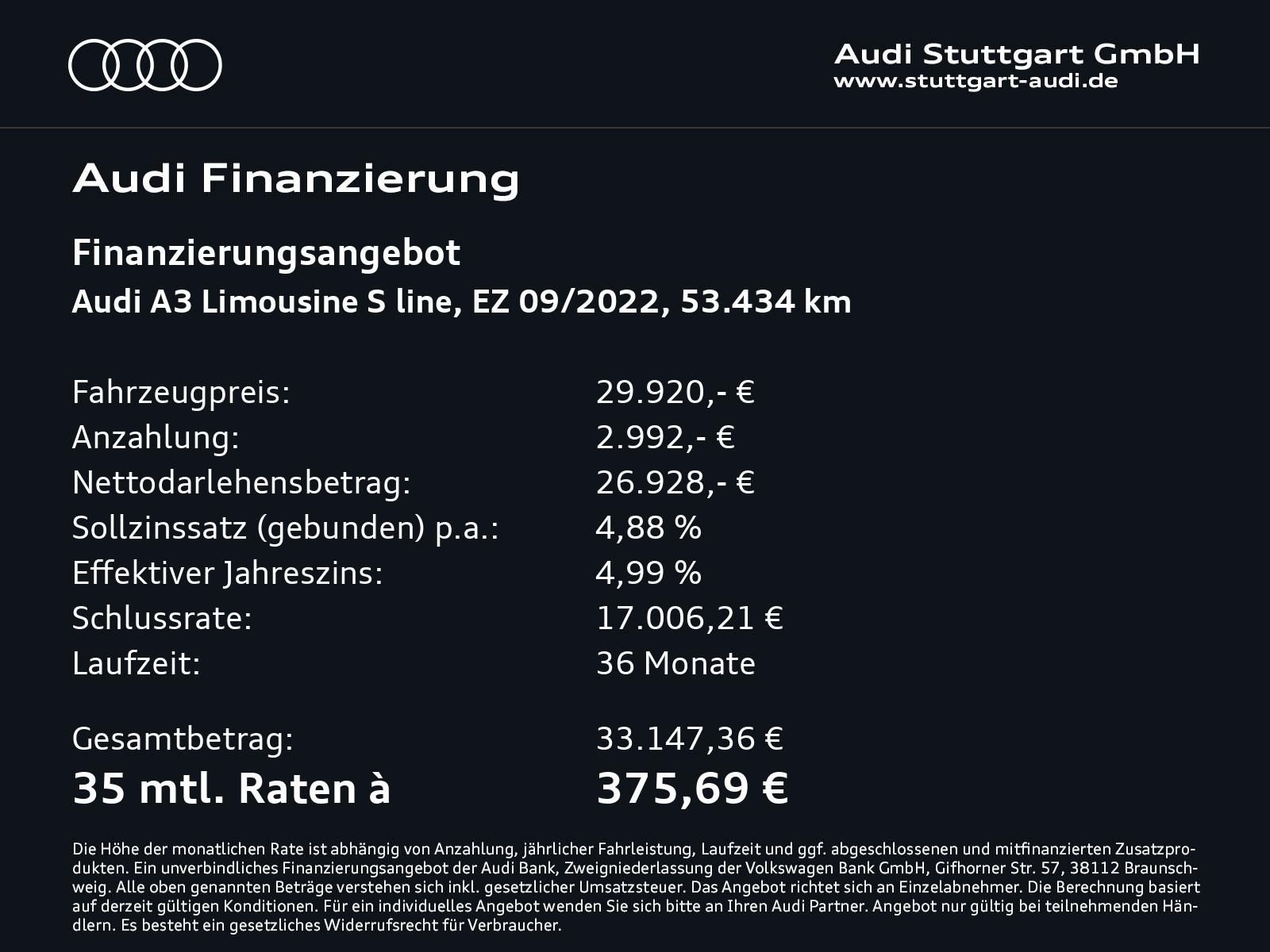 Audi A3 Limousine 40 TDI quattro S line VirtCo Kamera