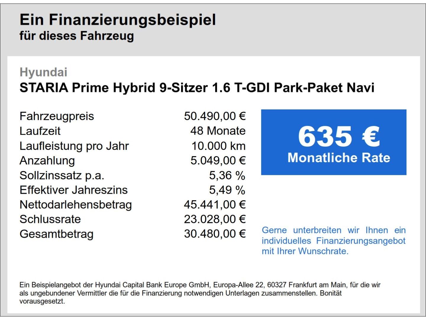 Fahrzeugabbildung Hyundai STARIA Prime Hybrid 9-Sitzer 1.6 T-GDI Park-Pake