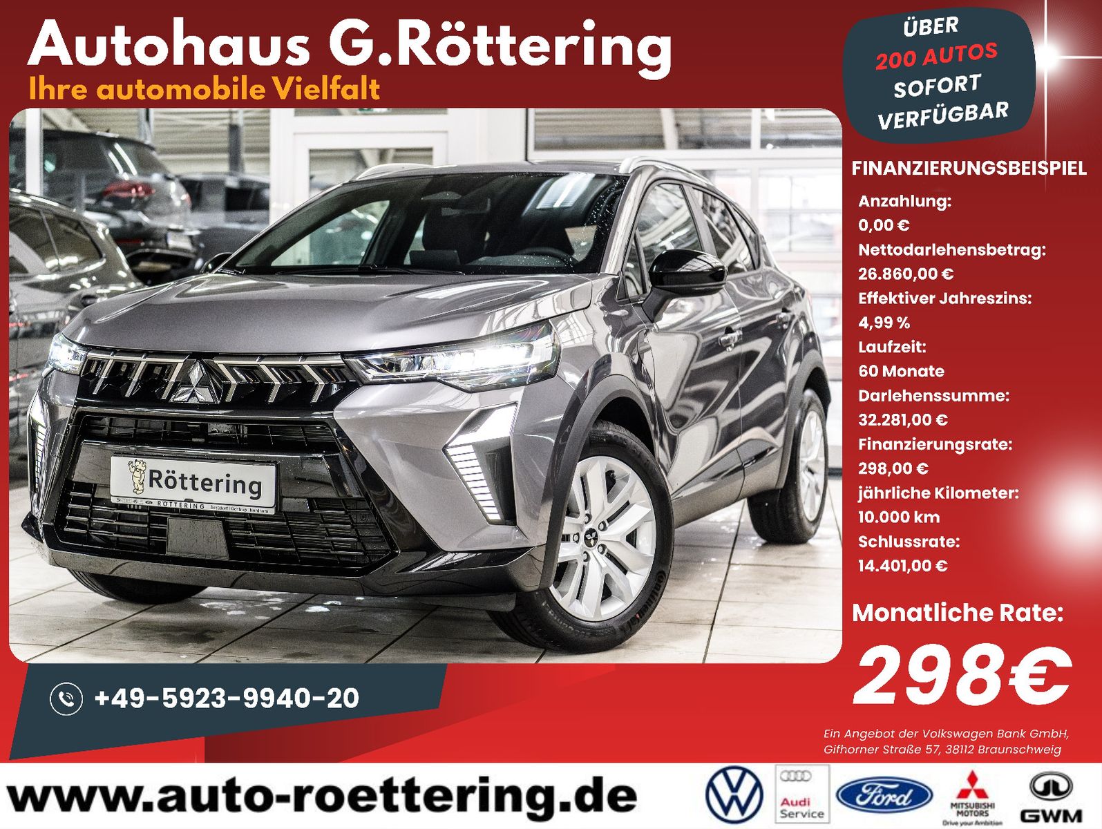 Fahrzeugabbildung Mitsubishi ASX PLUS Turbo Autom. 298,- ohne Anzahlung