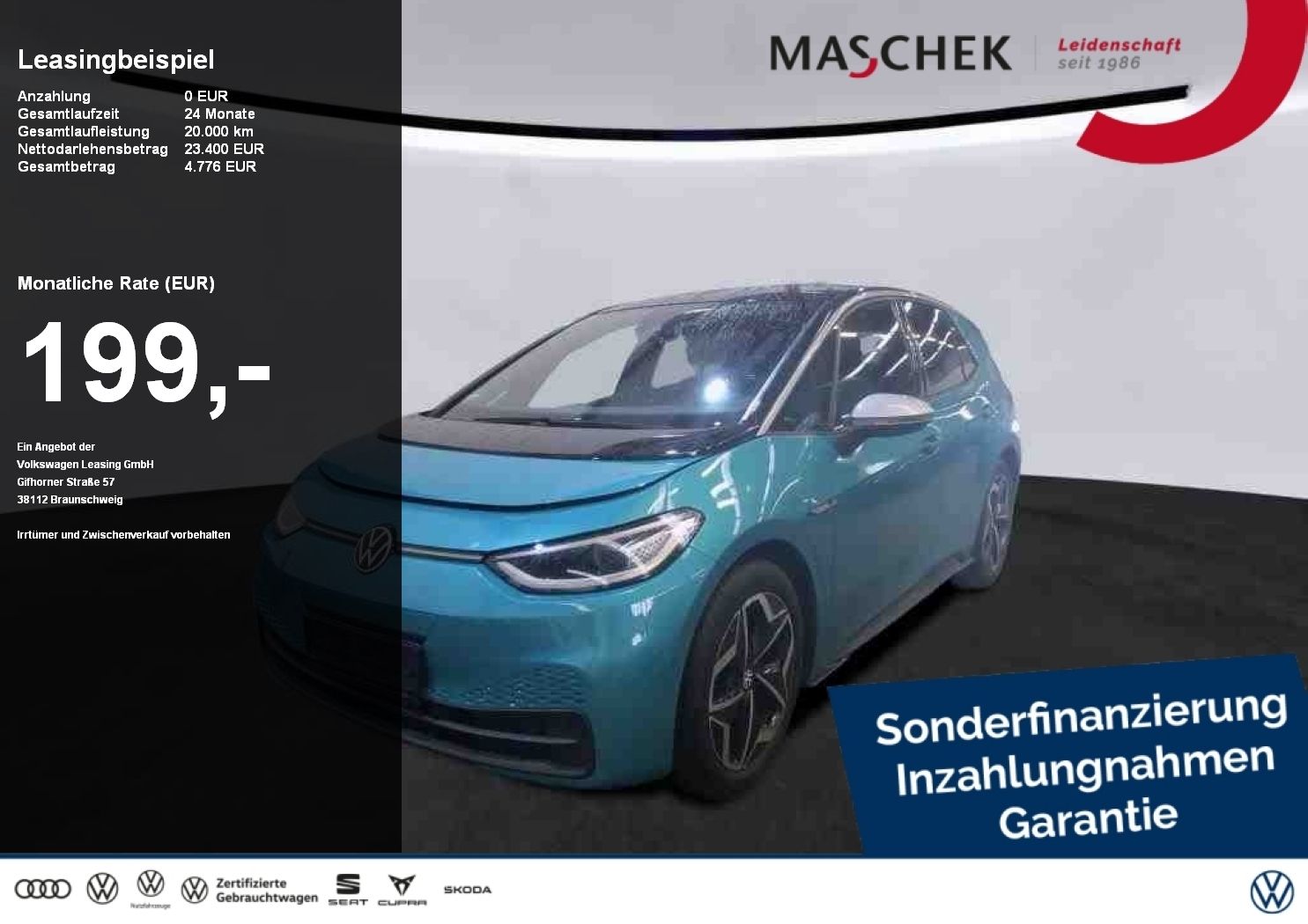 Volkswagen ID.3 1st Plus 58kWh Sonderleasing Matrix PDC ACC