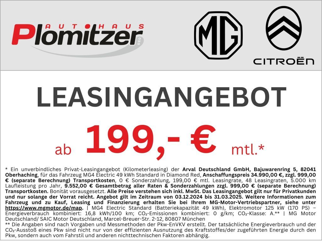 Fahrzeugabbildung MG MG4 Standard ab 199EUR mtl.* Leasing ohne Anz.