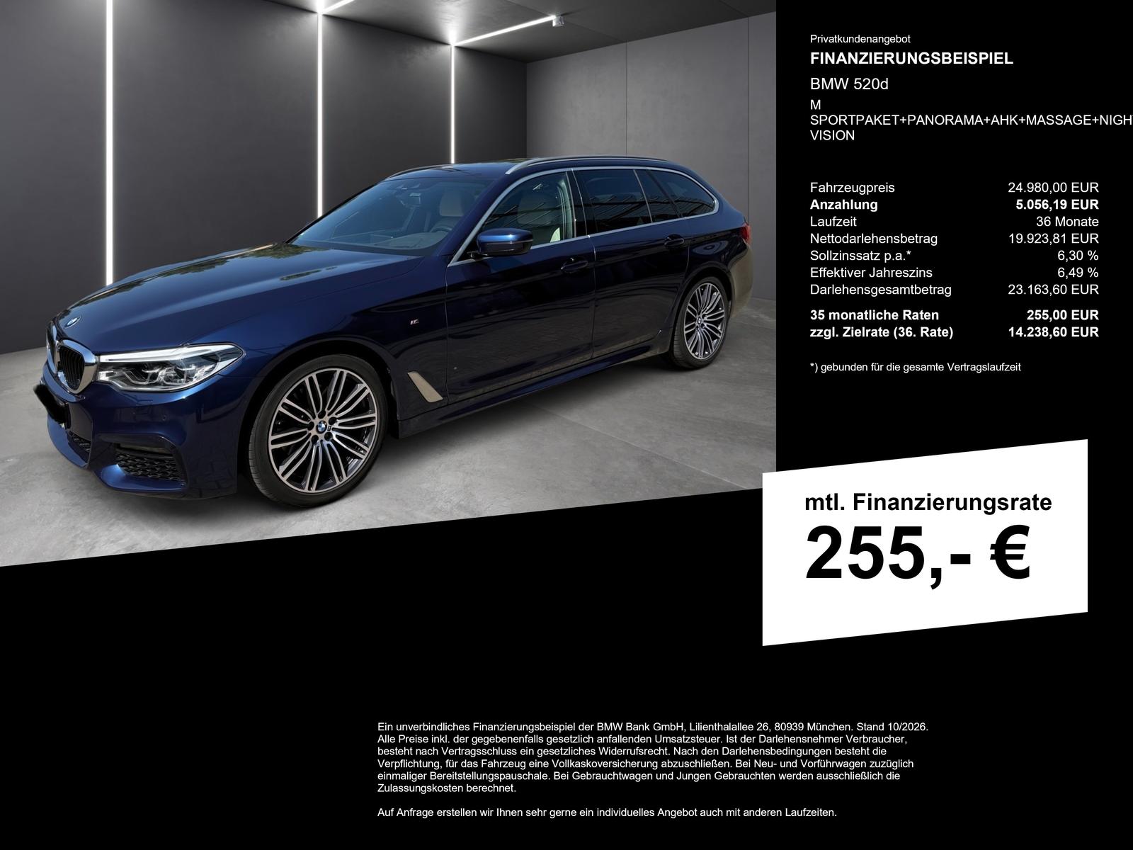 BMW 520d M SPORTPAKET+PANORAMA+AHK+MASSAGE+NIGHT VIS