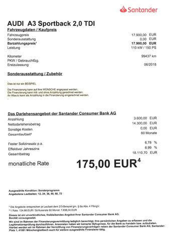 Fahrzeugabbildung Audi A3 Sportback 2,0 TDI sport >NAV/PDC/SHZ/XEN<