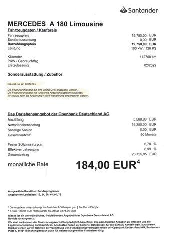 Fahrzeugabbildung Mercedes-Benz A 180 Limousine >NAV/LED/KAM/PDC/SHZ<