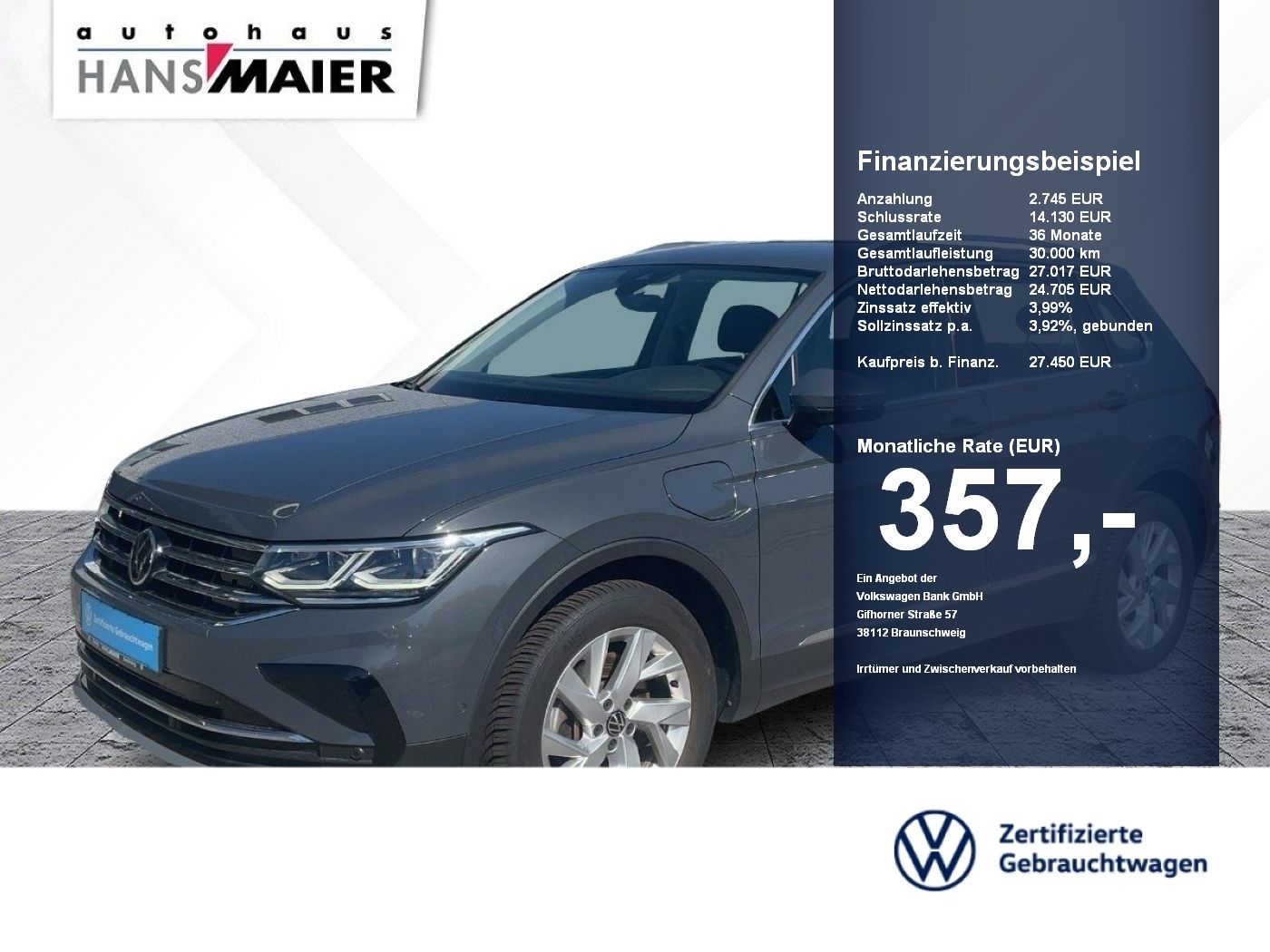 Volkswagen Tiguan Elegance eHybrid DSG Matrix Navi GJR ACC