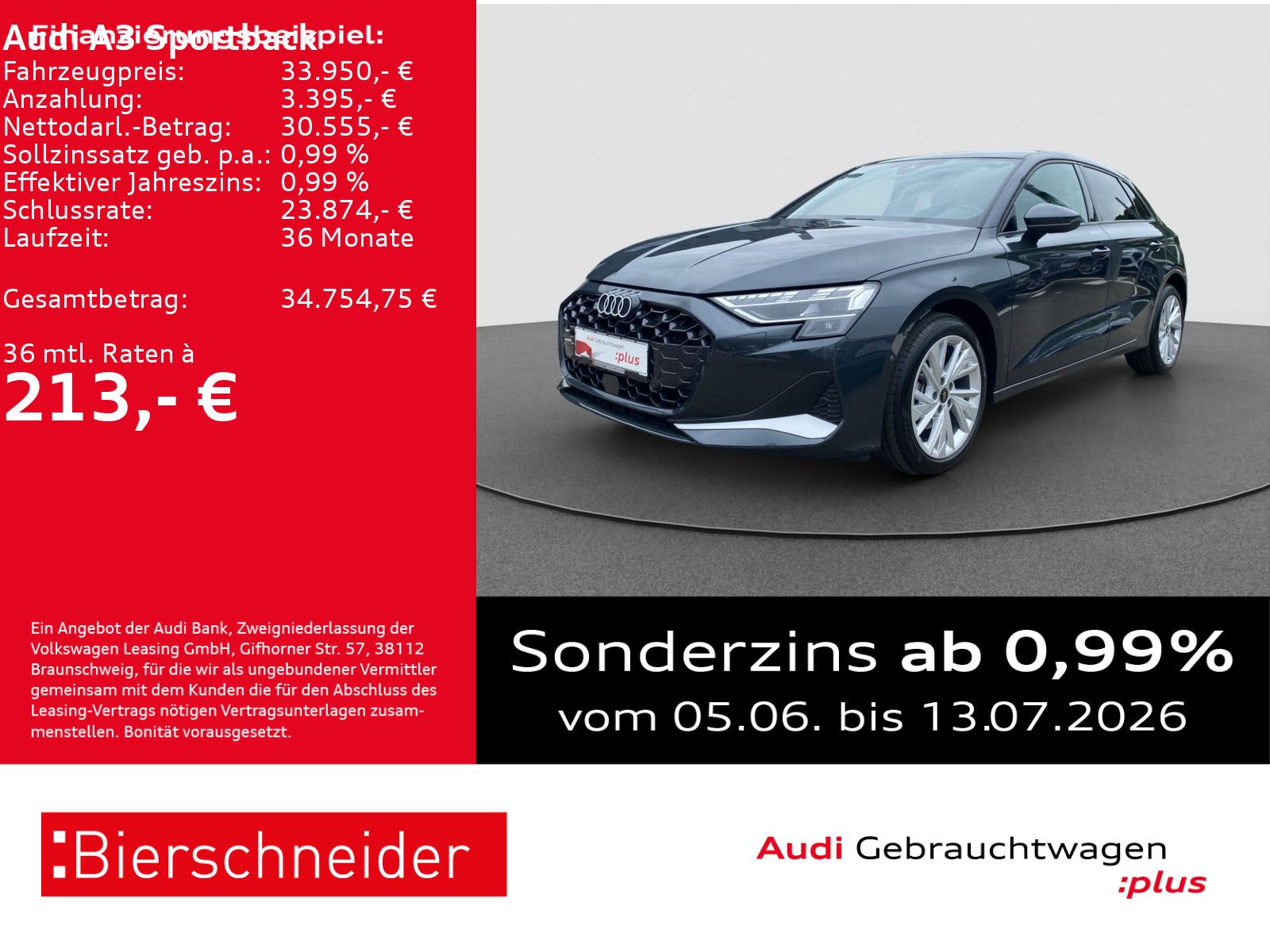 Audi A3 Sportback 30 TFSI advanced AHK LED PANO HuD S