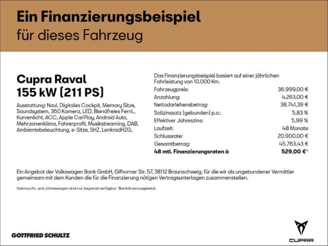 Cupra Raval ENDURANCE DYNAMIC PLUS 211 PS 52 kWh LAUNC