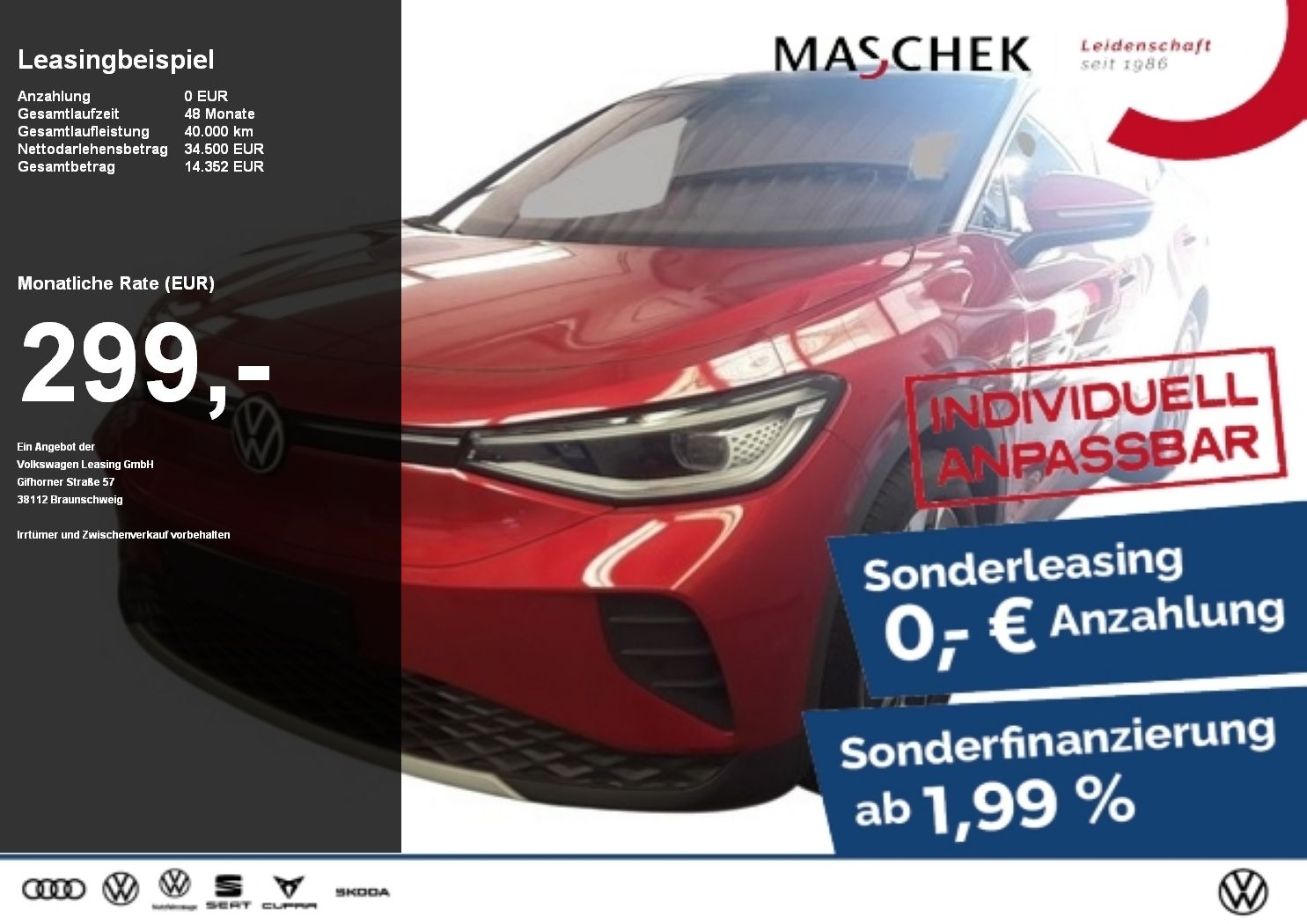 Volkswagen ID.4 Sonderleasing! Anschlussg Navi GRA W-Pumpe