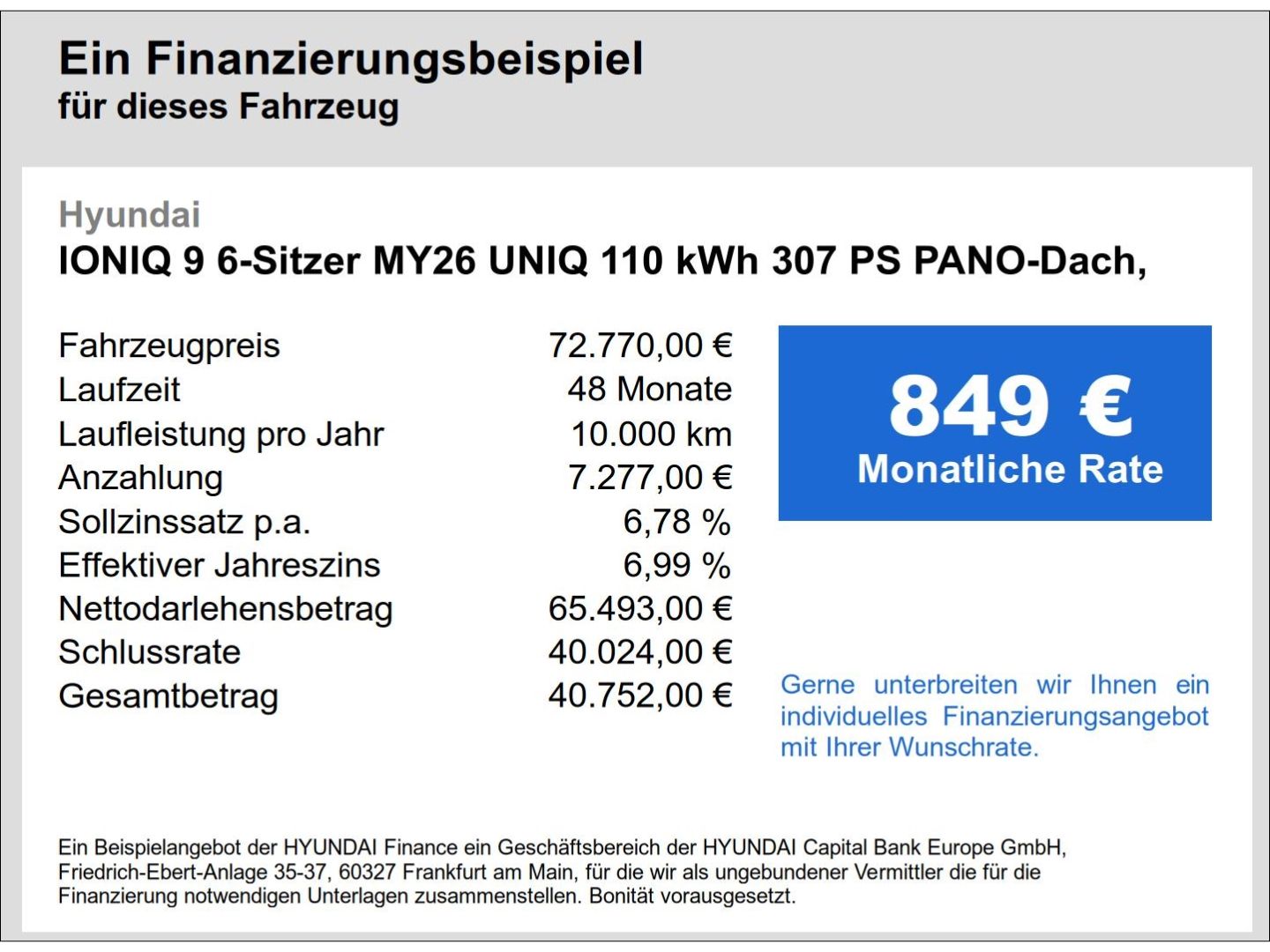 Fahrzeugabbildung Hyundai IONIQ 9 6-Sitzer MY26 UNIQ 110 kWh 307 PS PANO-D