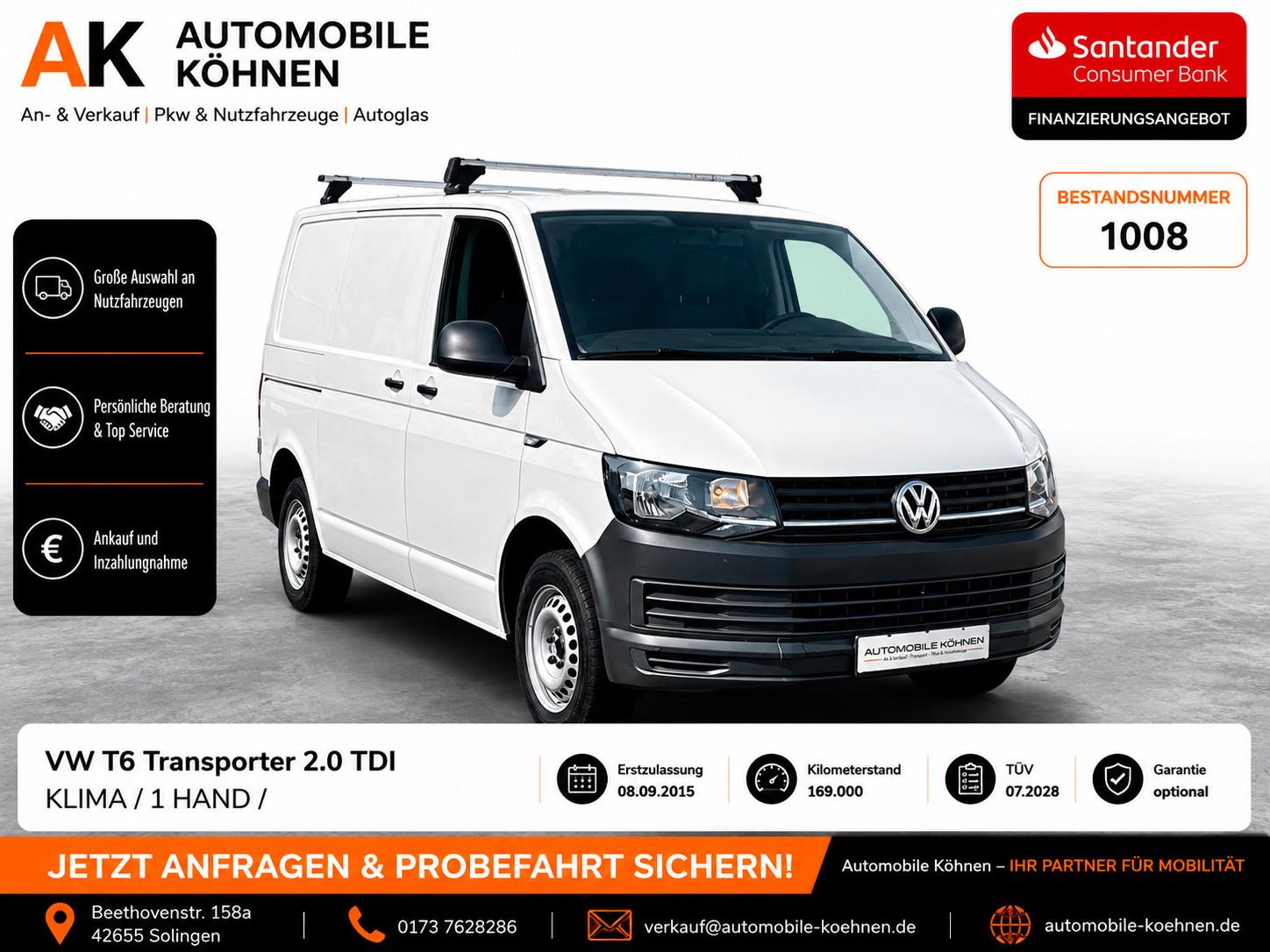 Volkswagen T6 Transporter Kastenwagen 2.0 TDI / KLIMA / 1 H